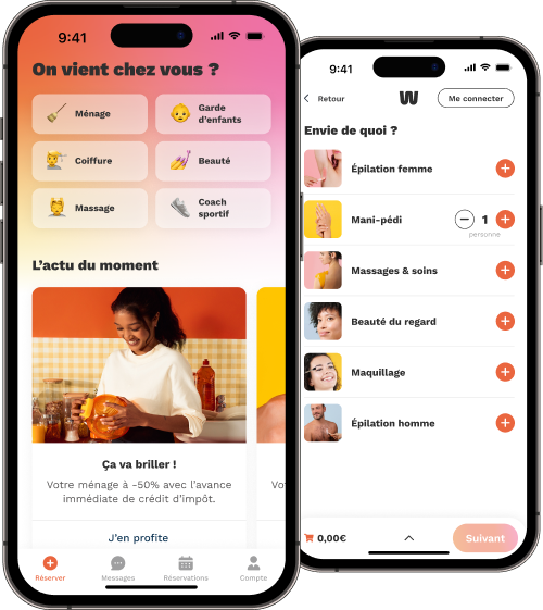 2 mobiles Apple et Android avec l'application Wecasa