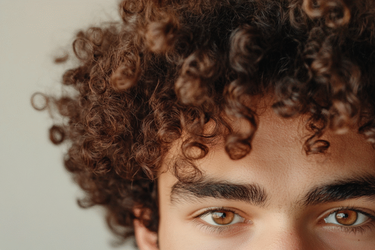 homme avec cheveux bouclés