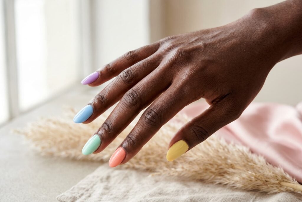 ongles semi permanent pastel rainbow