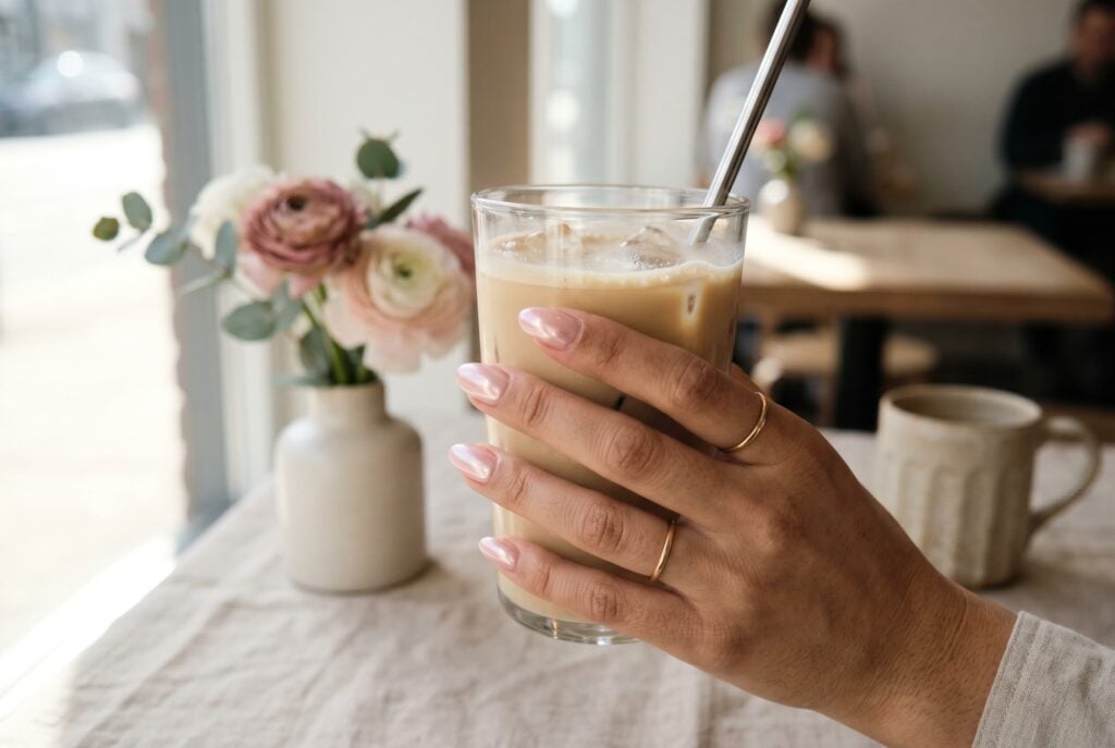 ongles semi permanent rose poudré