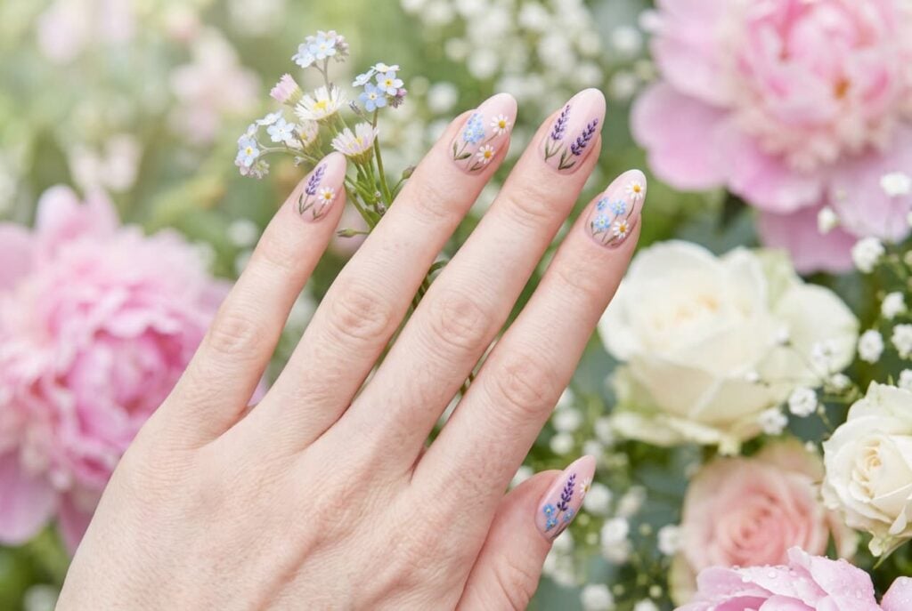 nail art pastel fleurs sauvages